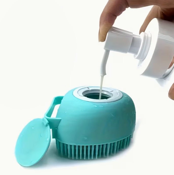 Soap-dispensing scrub